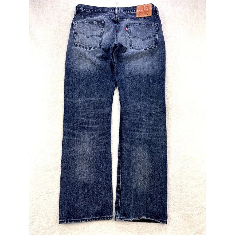Levis 513 Jeans Men 34x30 Blue Slim Straight Stretch Whisker Distress Denim